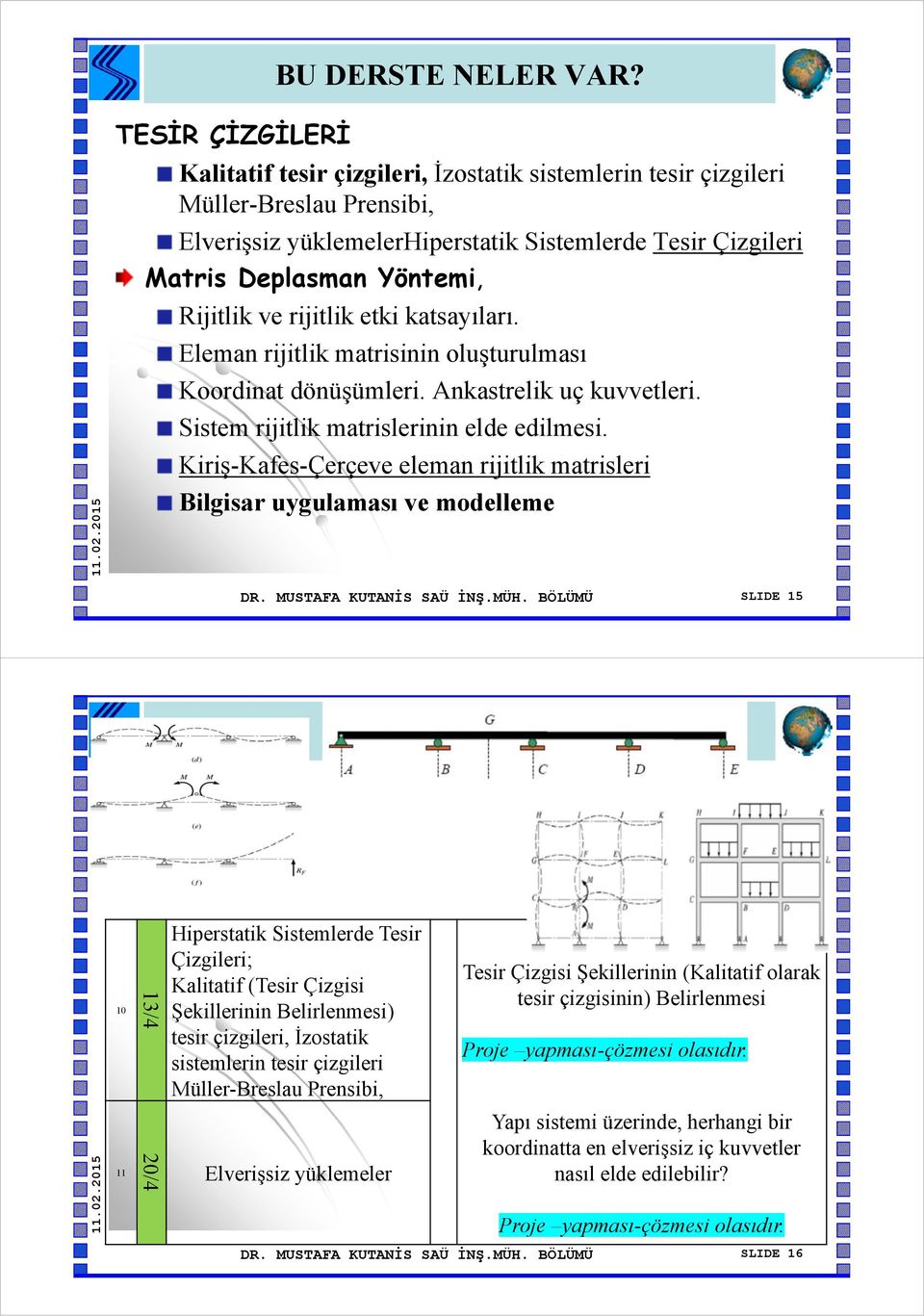 Rijitlik ve rijitlik etki katsayıları. Eleman rijitlik matrisinin oluşturulması Koordinat dönüşümleri. Ankastrelik uç kuvvetleri. Sistem rijitlik matrislerinin elde edilmesi.