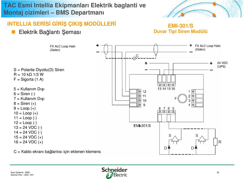 = Siren (-) 7 = Kullanım Dışı 8 = Siren (+) 9 = Loop (+) 10 = Loop (+) 11 = Loop (-) 12 = Loop (-) 13 =