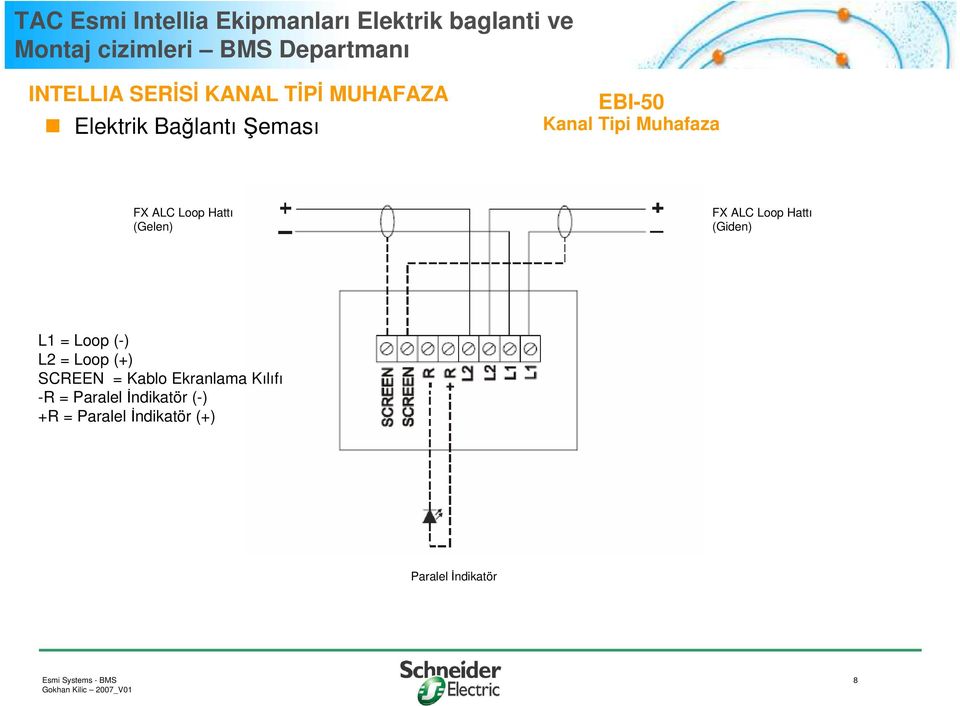 (-) L2 = Loop (+) SCREEN = Kablo Ekranlama Kılıfı -R =