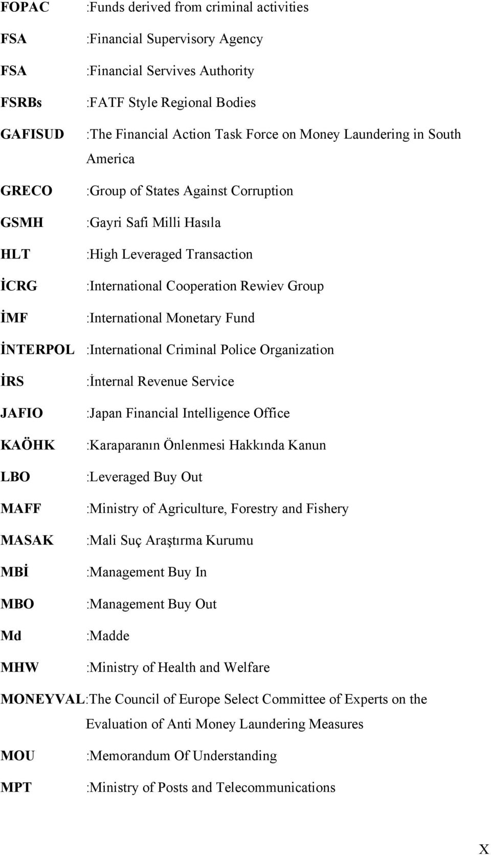 :International Cooperation Rewiev Group :International Monetary Fund :International Criminal Police Organization :İnternal Revenue Service :Japan Financial Intelligence Office :Karaparanın Önlenmesi