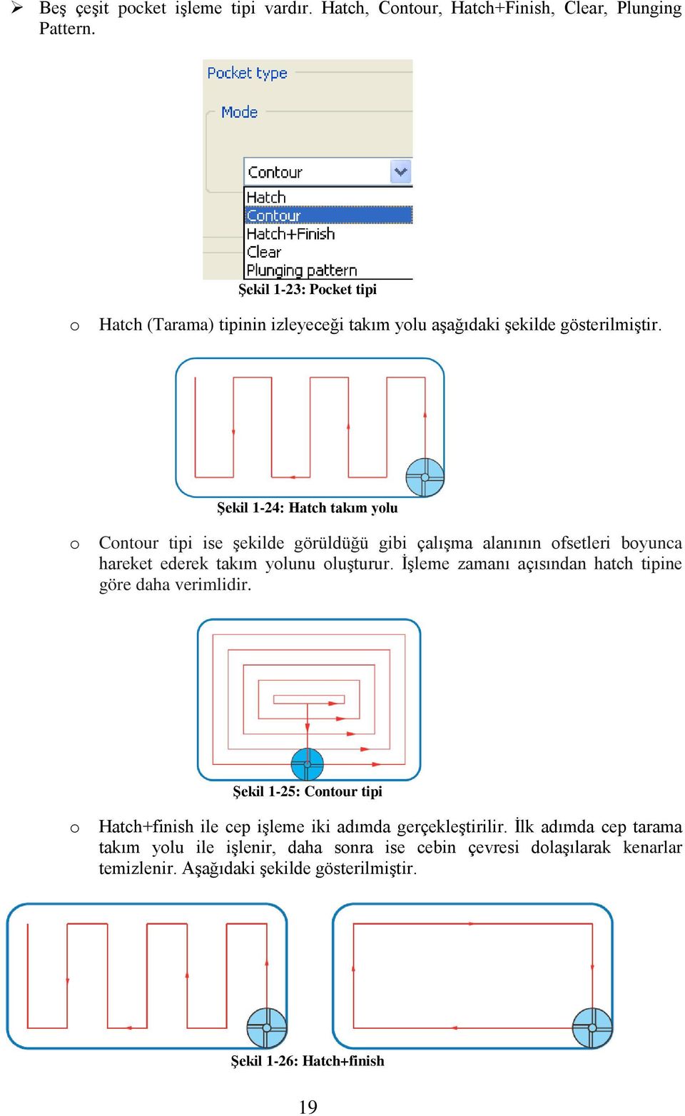 Şekil 1-24: Hatch takım yolu o Contour tipi ise şekilde görüldüğü gibi çalışma alanının ofsetleri boyunca hareket ederek takım yolunu oluşturur.