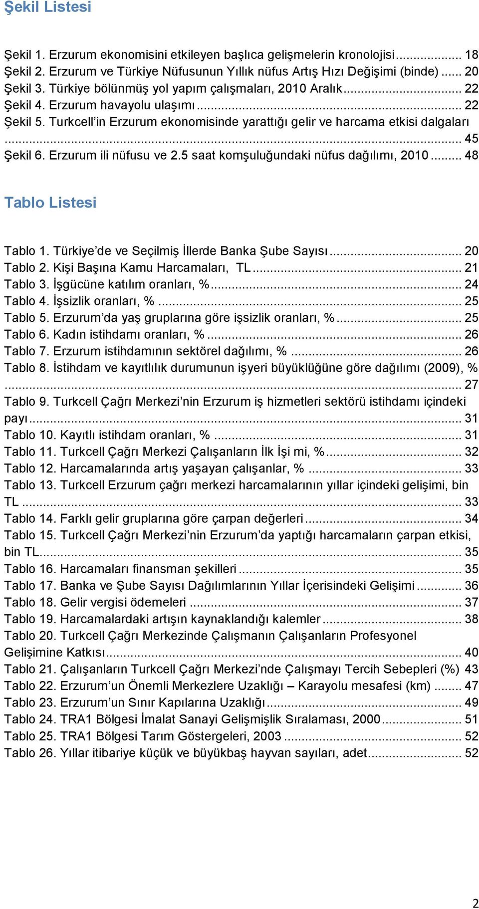 Erzurum ili nüfusu ve 2.5 saat komşuluğundaki nüfus dağılımı, 2010... 48 Tablo Listesi Tablo 1. Türkiye de ve Seçilmiş İllerde Banka Şube Sayısı... 20 Tablo 2. Kişi Başına Kamu Harcamaları, TL.