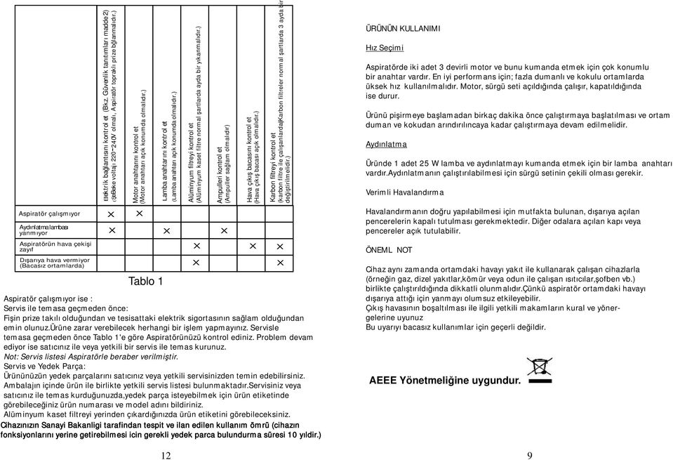 ) Lamba anahtarını kontrol et (Lamba anahtarı açık konumda olmalıdır.