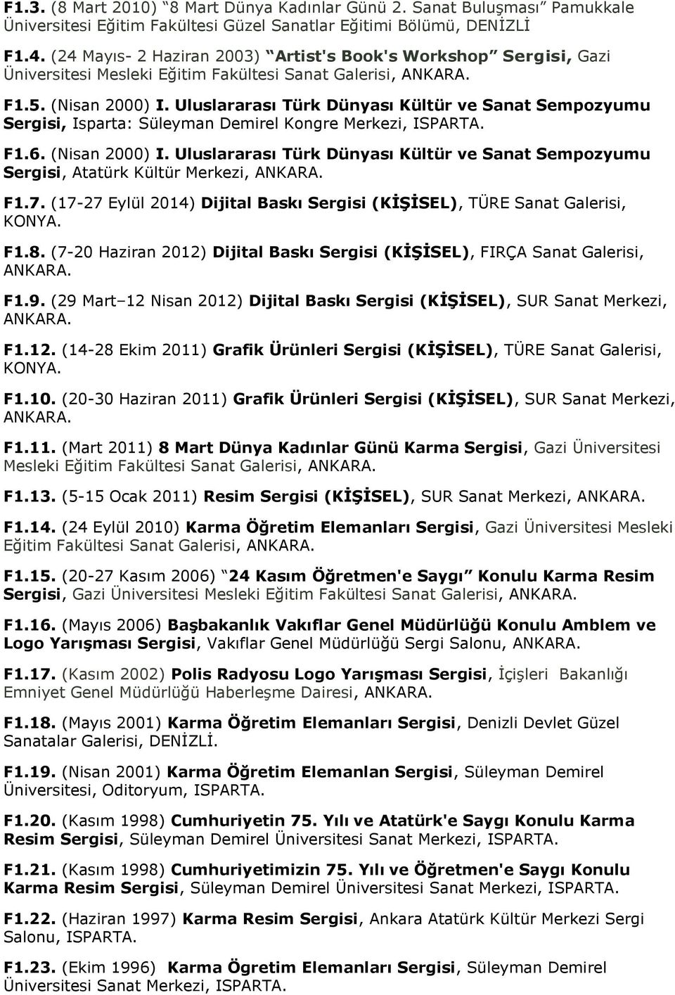 Uluslararası Türk Dünyası Kültür ve Sanat Sempozyumu Sergisi, Isparta: Süleyman Demirel Kongre Merkezi, ISPARTA. F1.6. (Nisan 2000) I.