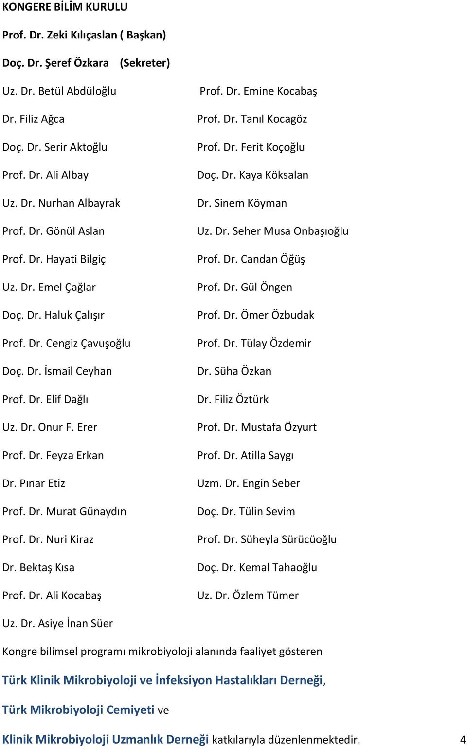 Pınar Etiz Prof. Dr. Murat Günaydın Prof. Dr. Nuri Kiraz Dr. Bektaş Kısa Prof. Dr. Ali Kocabaş Prof. Dr. Emine Kocabaş Prof. Dr. Tanıl Kocagöz Prof. Dr. Ferit Koçoğlu Doç. Dr. Kaya Köksalan Dr.