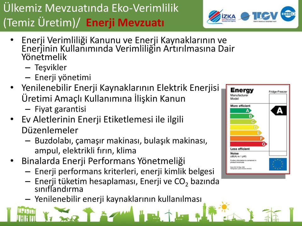 Ev Aletlerinin Enerji Etiketlemesi ile ilgili Düzenlemeler Buzdolabı, çamaşır makinası, bulaşık makinası, ampul, elektrikli fırın, klima Binalarda Enerji Performans