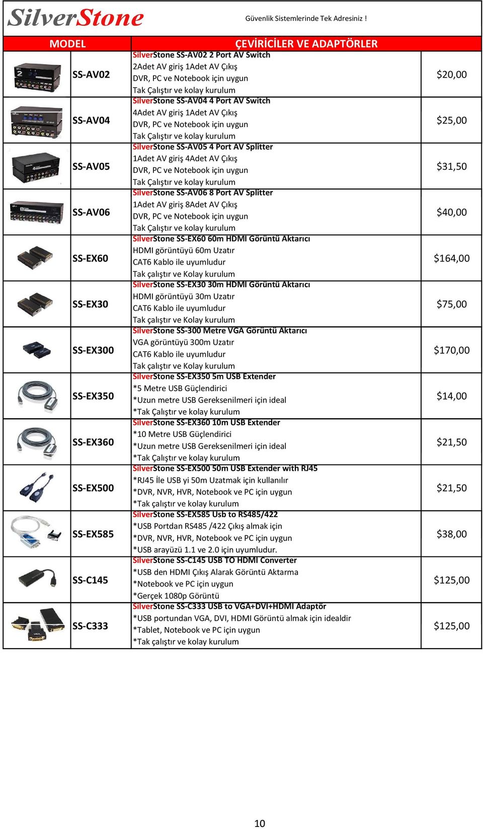 Splitter 1Adet AV giriş 8Adet AV Çıkış $40,00 SilverStone SS-EX60 60m HDMI Görüntü Aktarıcı HDMI görüntüyü 60m Uzatır CAT6 Kablo ile uyumludur $164,00 Tak çalıştır ve Kolay kurulum SilverStone