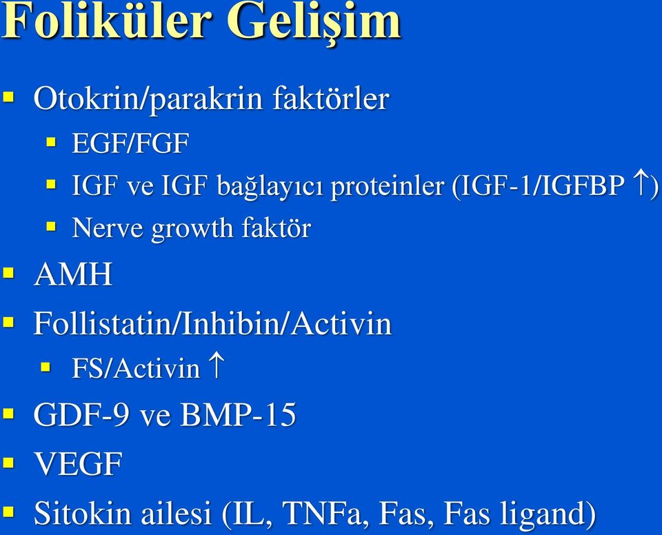 faktör AMH Follistatin/Inhibin/Activin FS/Activin GDF-9