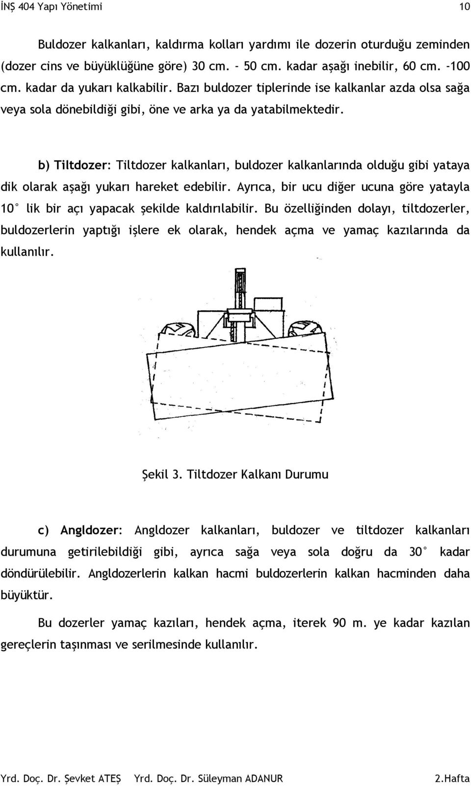 b) Tiltdozer: Tiltdozer kalkanları, buldozer kalkanlarında olduğu gibi yataya dik olarak aşağı yukarı hareket edebilir.
