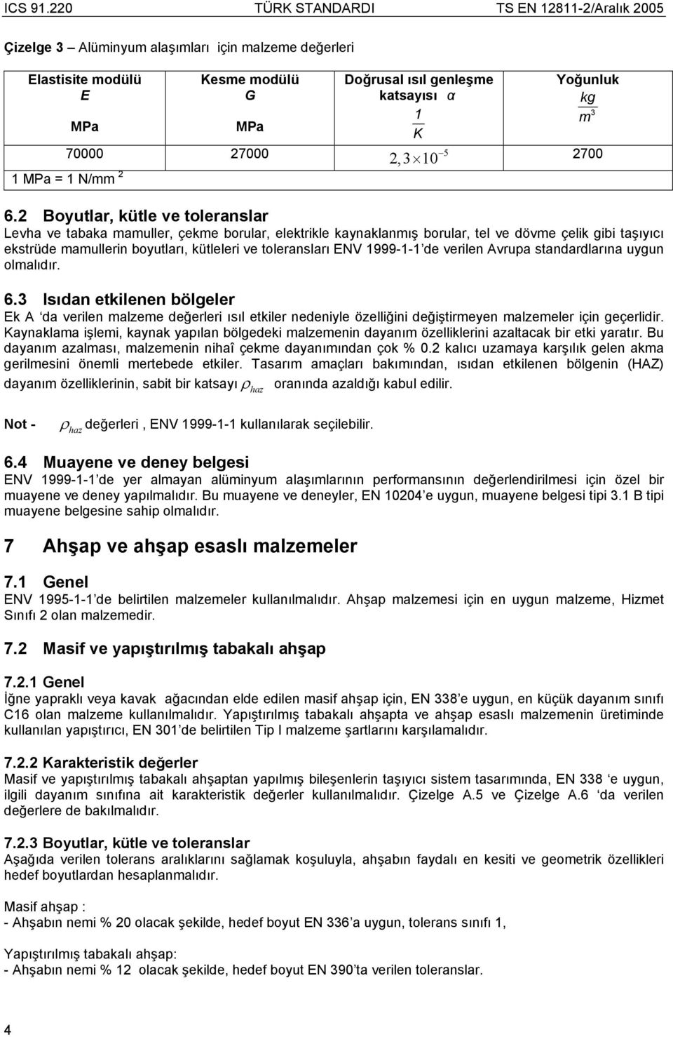 ENV 1999-1-1 de verilen Avrupa standardlarına uygun olmalıdır. 6.