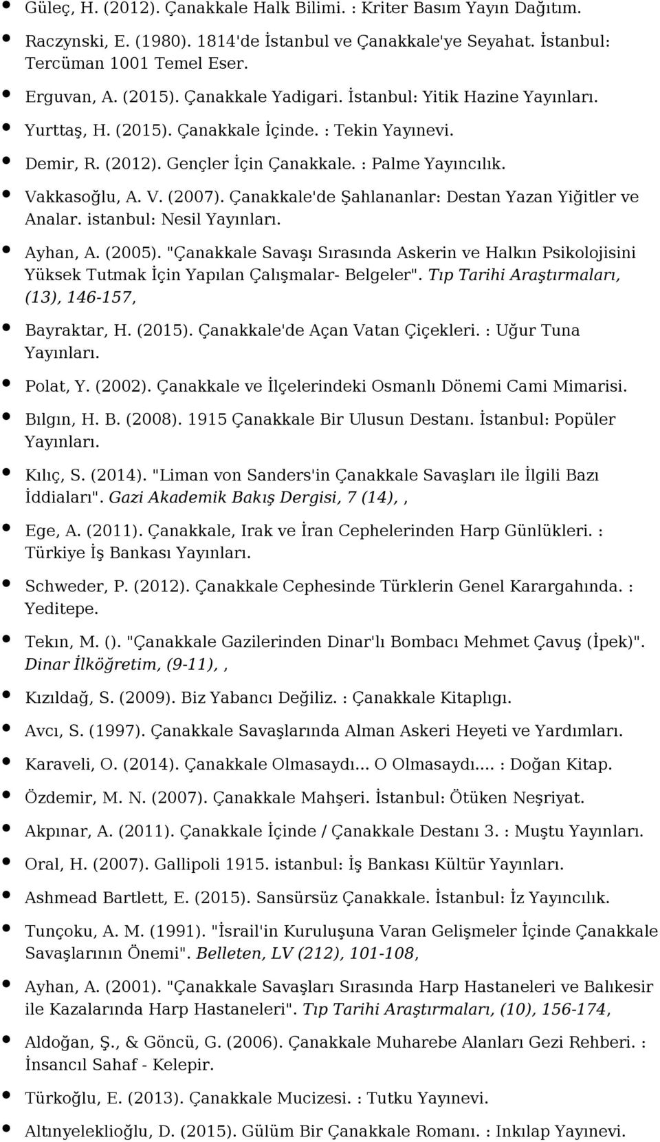 Çanakkale'de Şahlananlar: Destan Yazan Yiğitler ve Analar. istanbul: Nesil Ayhan, A. (2005).