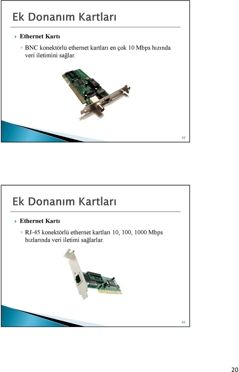 39 Ethernet Kartı RJ-45 konektörlü ethernet
