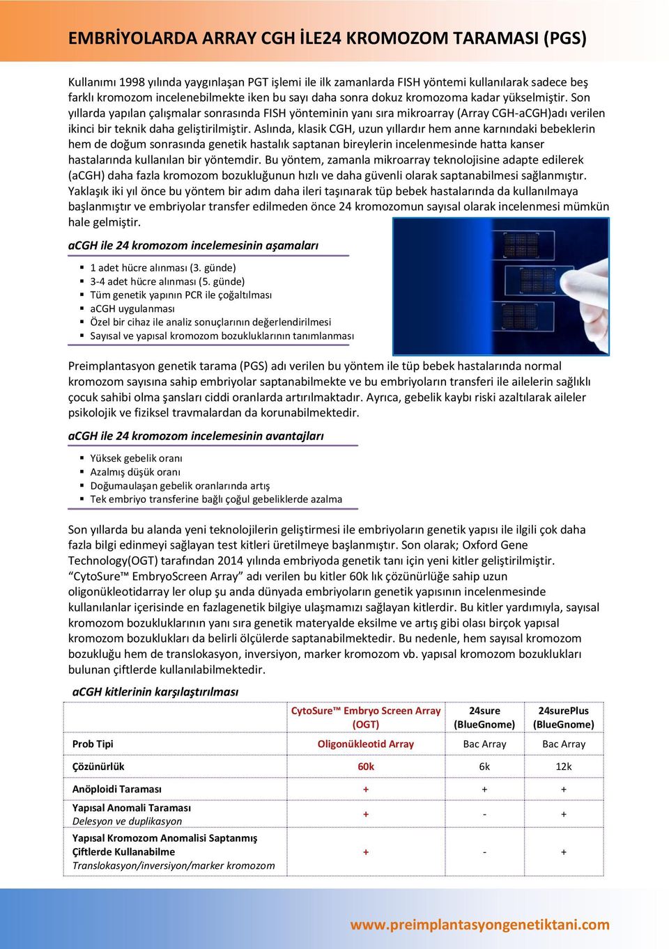 Aslında, klasik CGH, uzun yıllardır hem anne karnındaki bebeklerin hem de doğum sonrasında genetik hastalık saptanan bireylerin incelenmesinde hatta kanser hastalarında kullanılan bir yöntemdir.