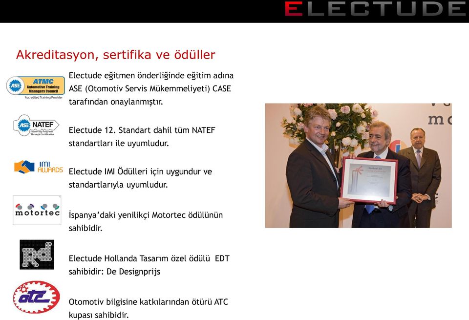 Electude IMI Ödülleri için uygundur ve standartlarıyla uyumludur.