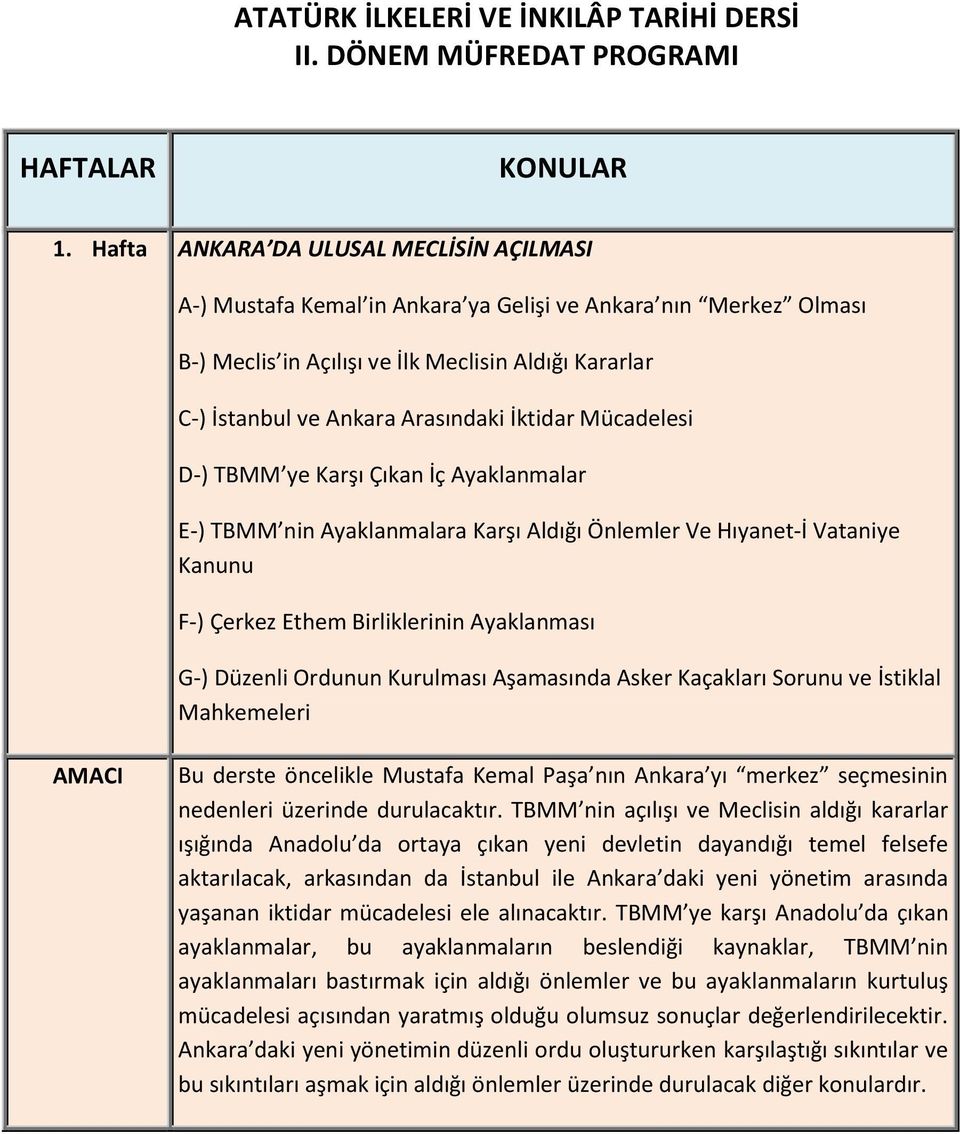 İktidar Mücadelesi D-) TBMM ye Karşı Çıkan İç Ayaklanmalar E-) TBMM nin Ayaklanmalara Karşı Aldığı Önlemler Ve Hıyanet-İ Vataniye Kanunu F-) Çerkez Ethem Birliklerinin Ayaklanması G-) Düzenli Ordunun