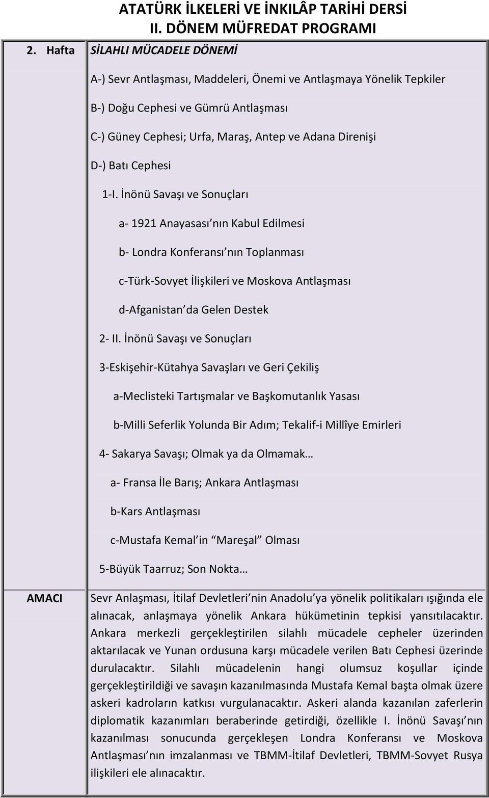 İnönü Savaşı ve Sonuçları 3-Eskişehir-Kütahya Savaşları ve Geri Çekiliş a-meclisteki Tartışmalar ve Başkomutanlık Yasası b-milli Seferlik Yolunda Bir Adım; Tekalif-i Millîye Emirleri 4- Sakarya