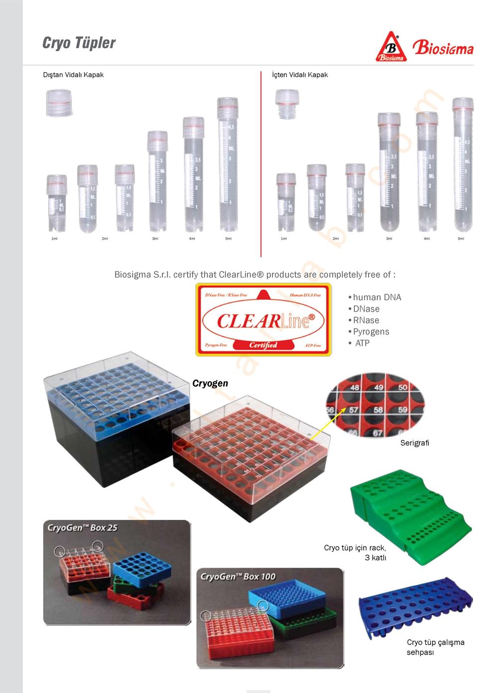 2ml 3ml 4ml 5ml Biosigma S.r.l. certify that ClearLine products are