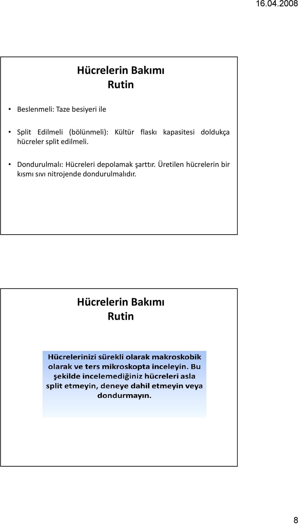 split edilmeli. Dondurulmalı: Hücreleri depolamak şarttır.