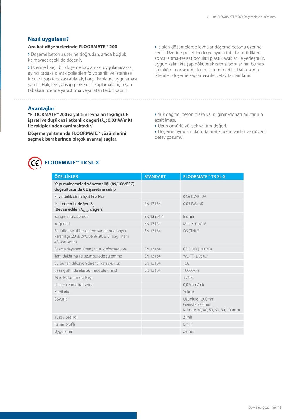 Halı, PVC, ahşap parke gibi kaplamalar için şap tabakası üzerine yapıştırma veya latalı tesbit yapılır. Isıtılan döşemelerde levhalar döşeme betonu üzerine serilir.