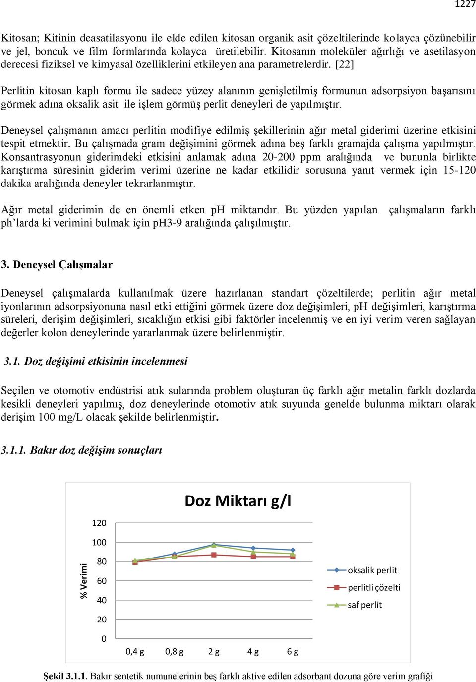 [22] Perlitin kitosan kaplı formu ile sadece yüzey alanının genişletilmiş formunun adsorpsiyon başarısını görmek adına oksalik asit ile işlem görmüş perlit deneyleri de yapılmıştır.