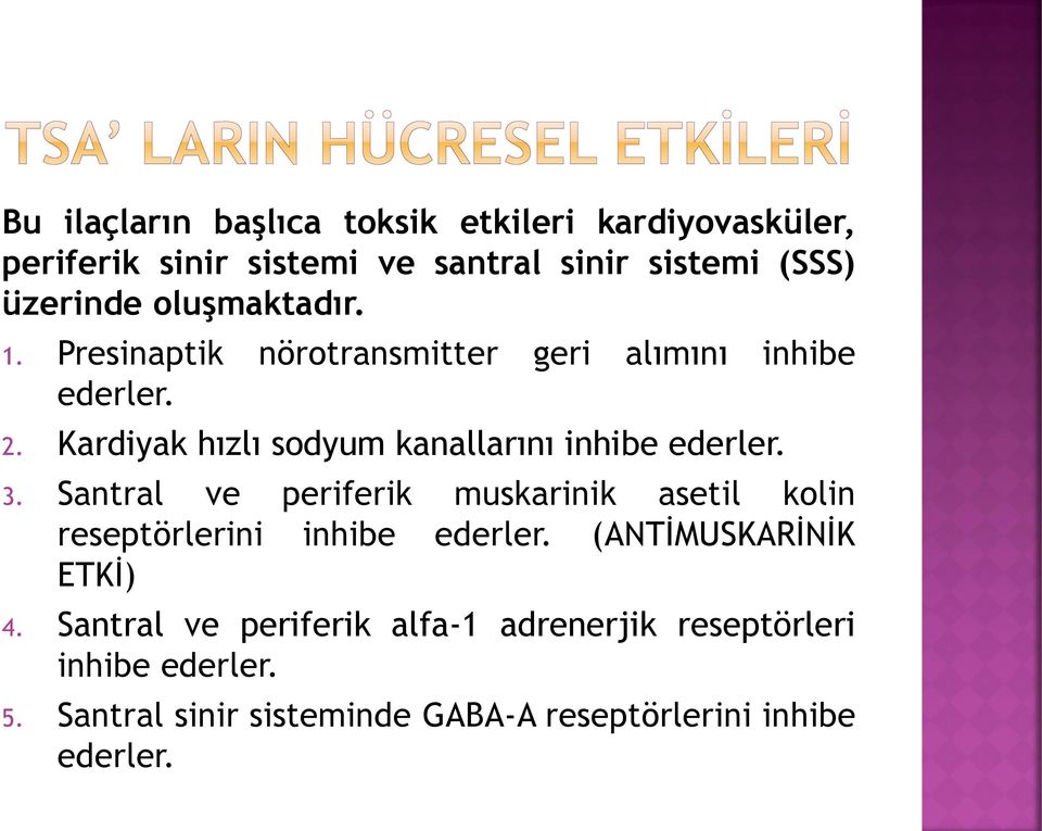 Kardiyak hızlı sodyum kanallarını inhibe ederler. 3.