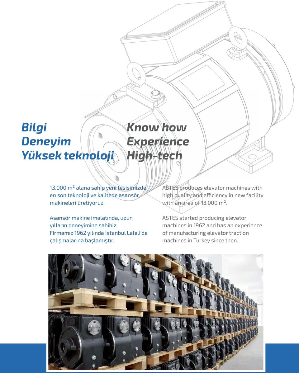 Asansör makine imalatında, uzun yılların deneyimine sahibiz. Firmamız 1962 yılında İstanbul Laleli de çalışmalarına başlamıştır.