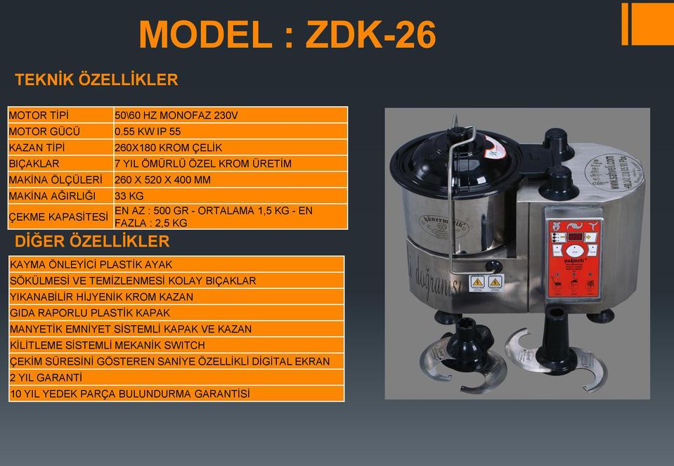 YIL GARANTĠ 50\60 HZ MONOFAZ 230V MOTOR GÜCÜ 0.