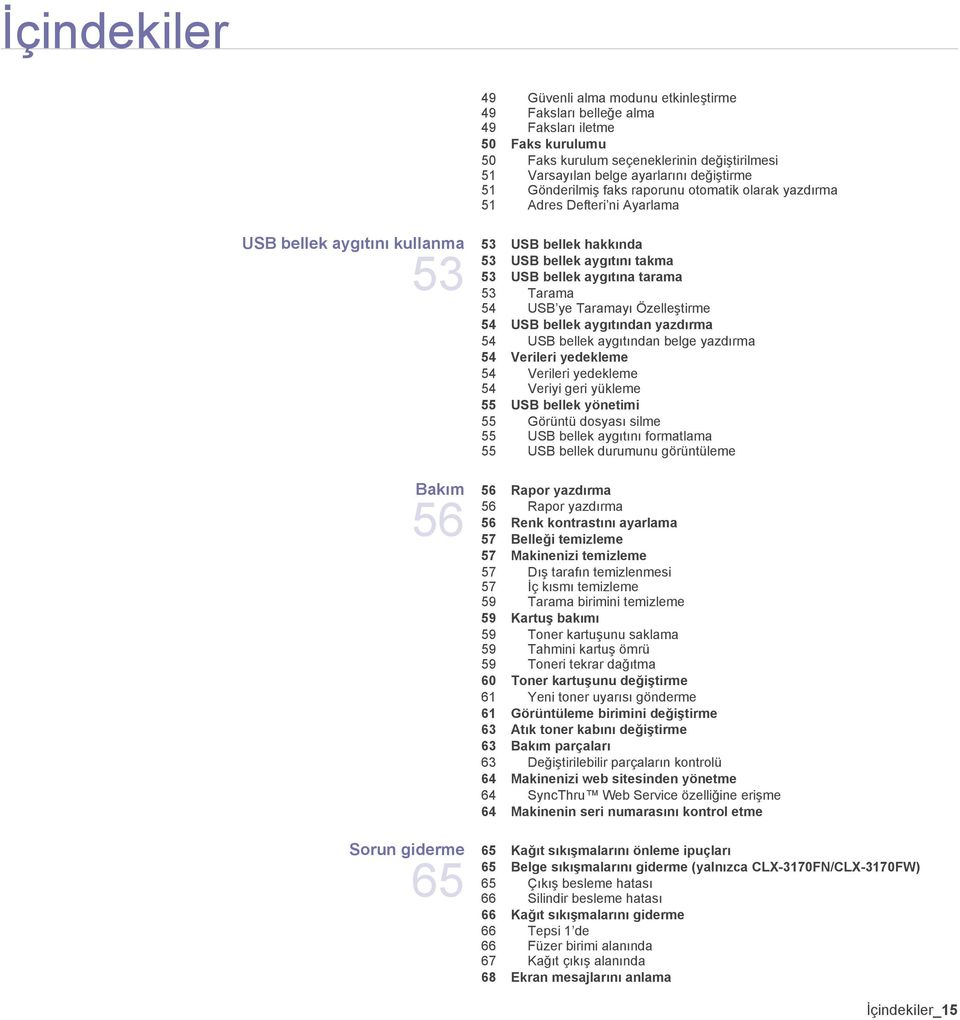 Tarama 54 USB ye Taramayı Özelleştirme 54 USB bellek aygıtından yazdırma 54 USB bellek aygıtından belge yazdırma 54 Verileri yedekleme 54 Verileri yedekleme 54 Veriyi geri yükleme 55 USB bellek