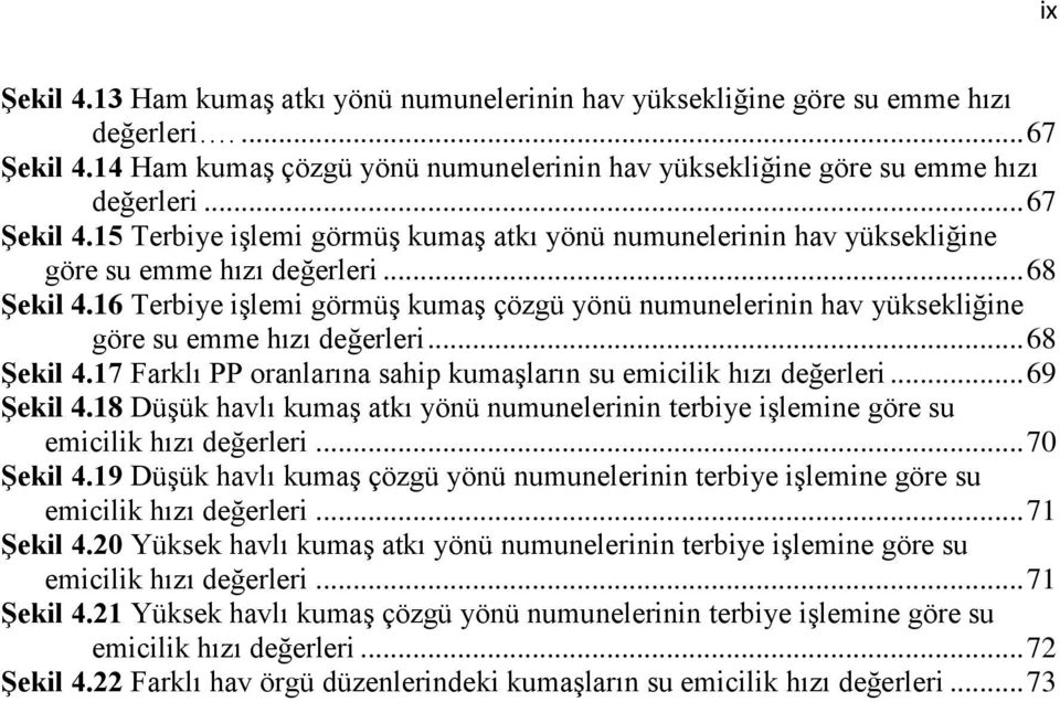 .. 68 Şekil 4.16 Terbiye işlemi görmüş kumaş çözgü yönü numunelerinin hav yüksekliğine göre su emme hızı değerleri... 68 Şekil 4.17 Farklı PP oranlarına sahip kumaşların su emicilik hızı değerleri.