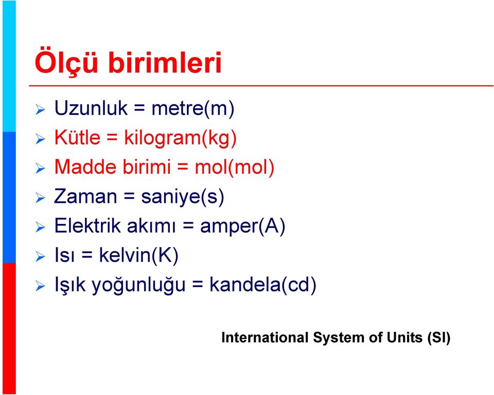 saniye(s) Elektrik akımı = amper(a) Isı =