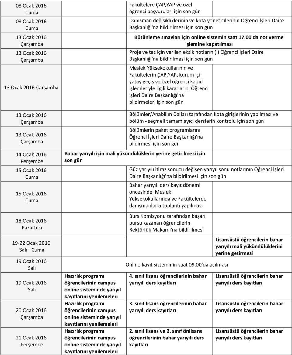 sınavları için online sistemin saat 17.