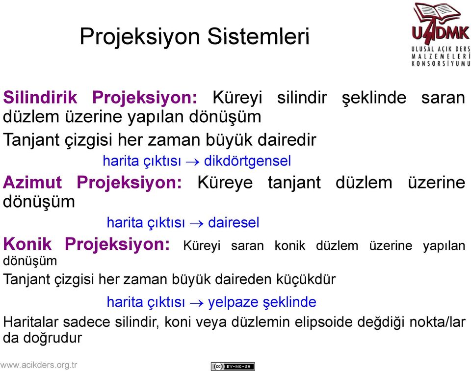 çıktısı dairesel Konik Projeksiyon: Küreyi saran konik düzlem üzerine yapılan dönüşüm Tanjant çizgisi her zaman büyük daireden