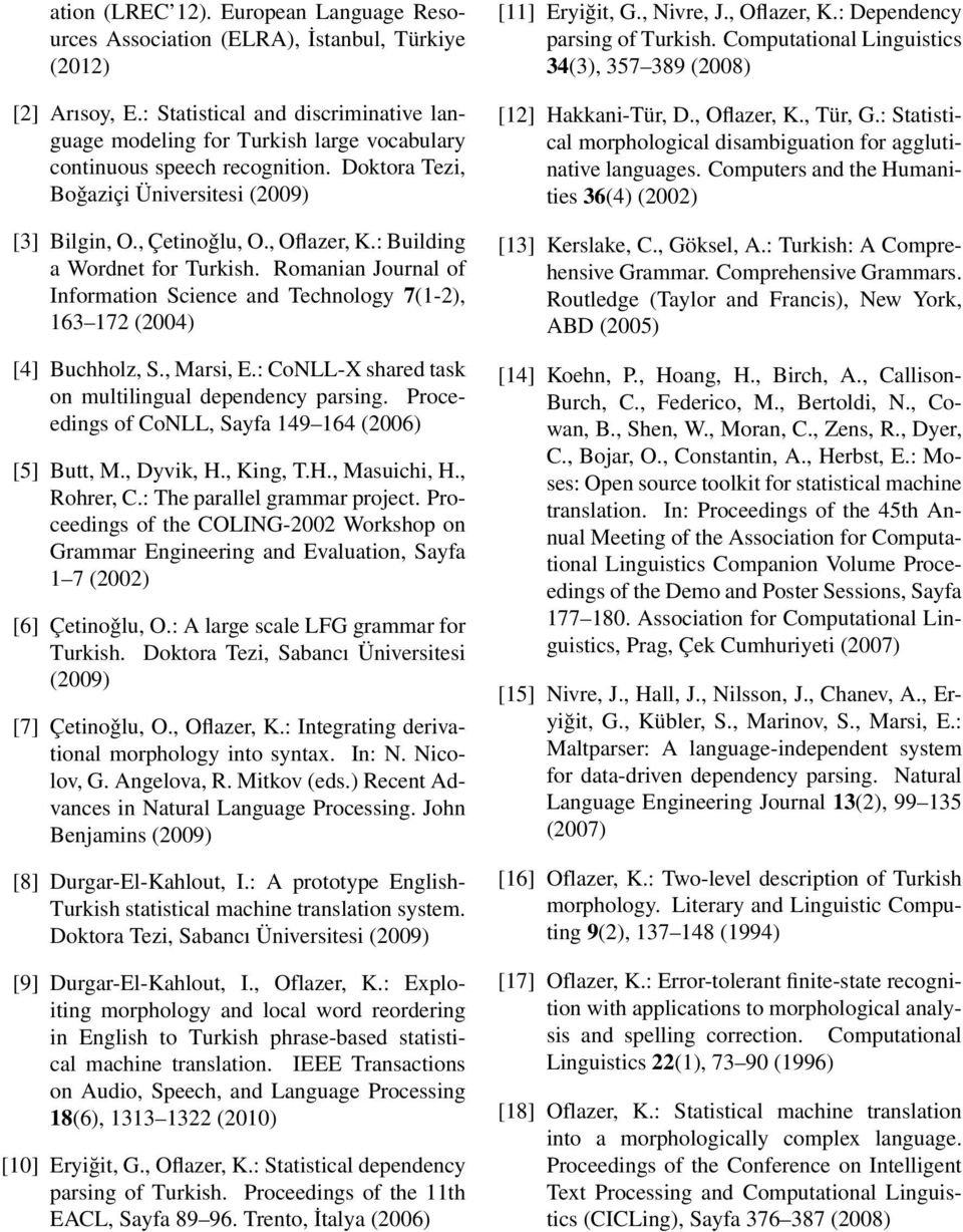 : Building a Wordnet for Turkish. Romanian Journal of Information Science and Technology 7(1-2), 163 172 (2004) [4] Buchholz, S., Marsi, E.: CoNLL-X shared task on multilingual dependency parsing.