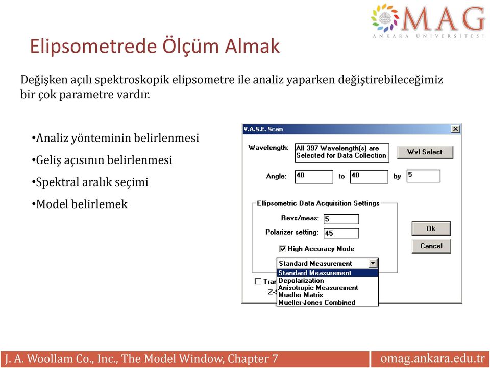 Analiz yönteminin belirlenmesi Geliş açısının belirlenmesi Spektral