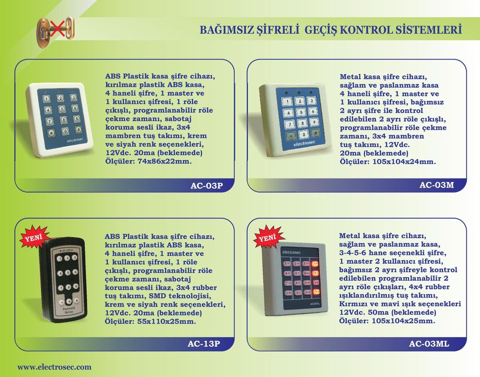 Metal kasa şifre cihazı, sağlam ve paslanmaz kasa 4 haneli şifre, 1 master ve 1 kullanıcı şifresi, bağımsız 2 ayrı şifre ile kontrol edilebilen 2 ayrı röle çıkışlı, programlanabilir röle çekme