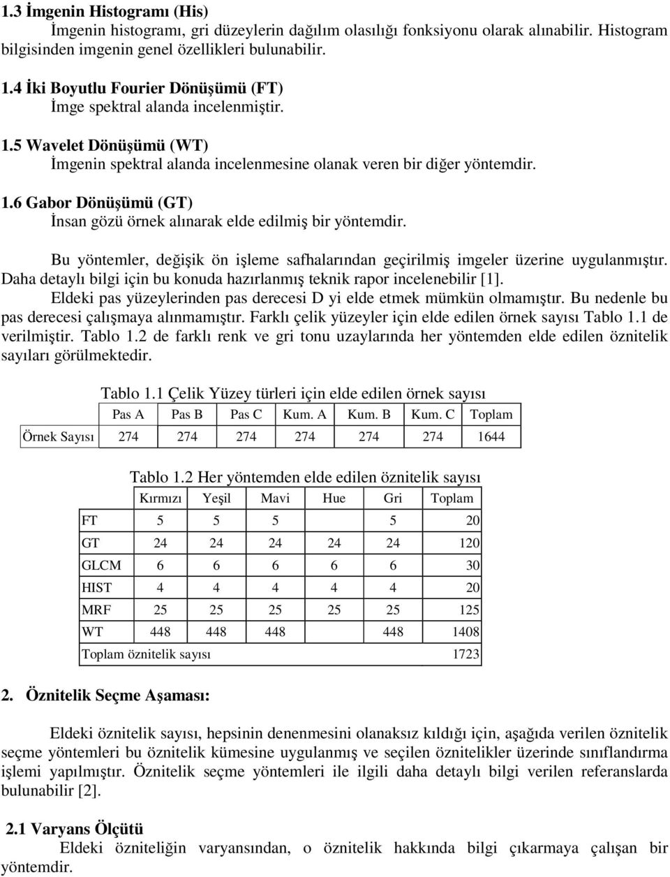 Bu yöntemler, değişik ön işleme safhalarından geçirilmiş imgeler üzerine uygulanmıştır. Daha detaylı bilgi için bu konuda hazırlanmış teknik rapor incelenebilir [1].