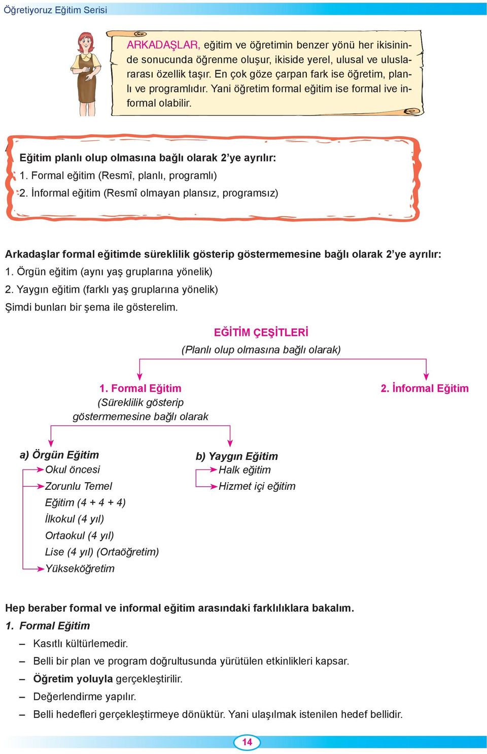 Eğitim planlı olup olmasına bağlı olarak 2 ye ayrılır: 1. Formal eğitim (Resmî, planlı, programlı) 2.