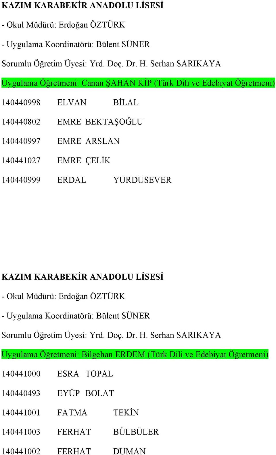 EMRE ÇELİK 140440999 ERDAL YURDUSEVER  Serhan SARIKAYA Uygulama Öğretmeni: Bilgehan ERDEM (Türk Dili ve Edebiyat Öğretmeni) 140441000 ESRA TOPAL 140440493 EYÜP BOLAT