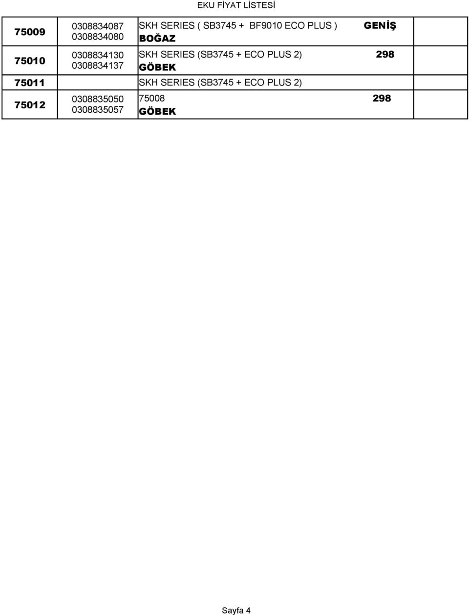 (SB3745 + ECO PLUS 2) 298 GÖBEK 75011 SKH SERIES (SB3745 +