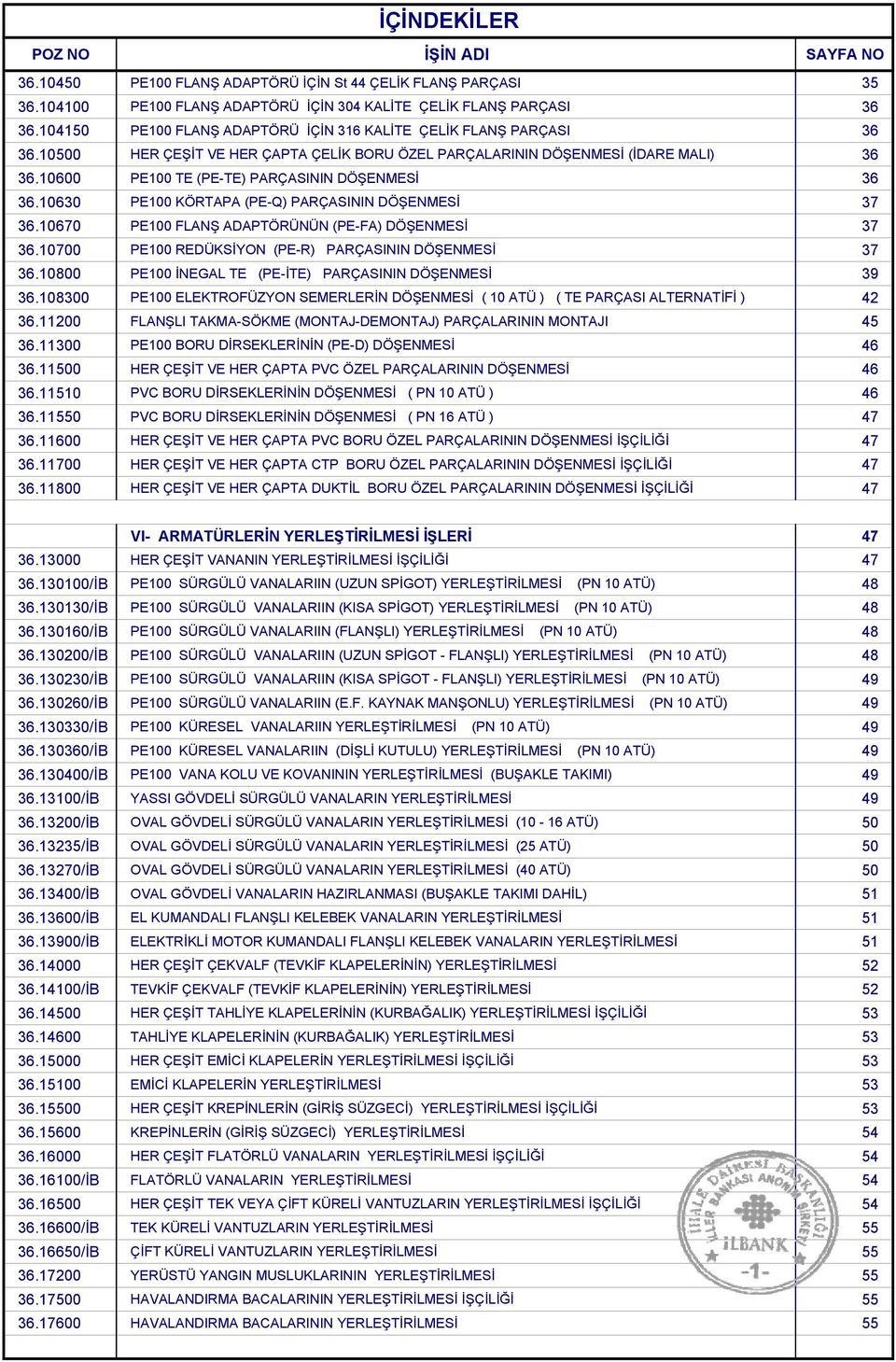 10600 PE100 TE (PE-TE) PARÇASININ DÖŞENMESİ 36 36.10630 PE100 KÖRTAPA (PE-Q) PARÇASININ DÖŞENMESİ 37 36.10670 PE100 FLANŞ ADAPTÖRÜNÜN (PE-FA) DÖŞENMESİ 37 36.