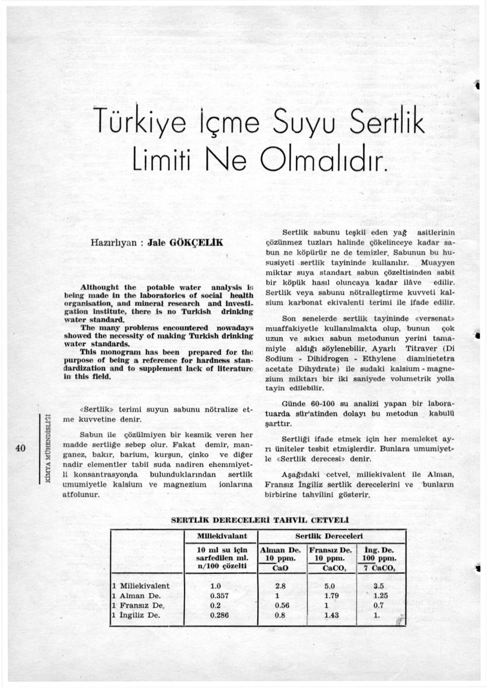 no Turklsh drinklng water standard. The ıııany problenıs eneounıterrd notvndays showed the necesslty of makini; Tıırkish drinklng \valer slaıulards. Tlıls monogram has been prepared for the.