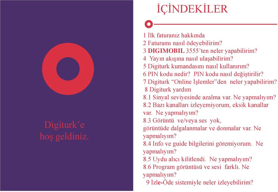 1 Sinyal seviyesinde azalma var. Ne yapmalıyım? 8.2 Bazı kanalları izleyemiyorum, eksik kanallar var. Ne yapmalıyım? 8.3 Görüntü ve/veya ses yok, görüntüde dalgalanmalar ve donmalar var.