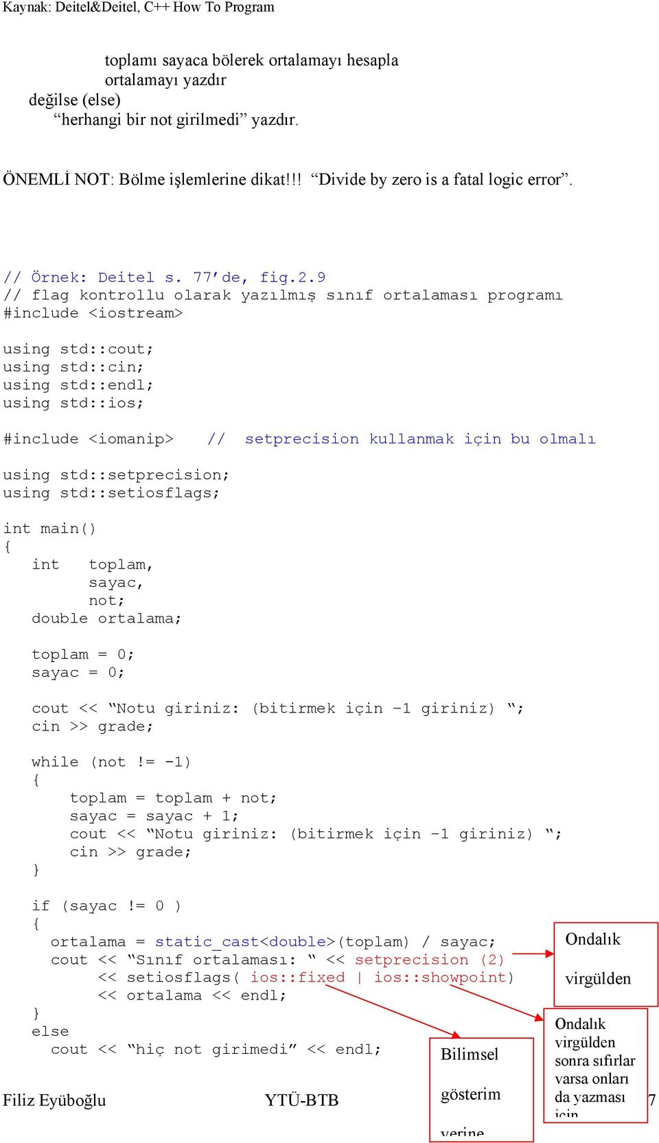 9 // flag kontrollu olarak yazılmış sınıf ortalaması programı #include <iostream> using std::cout; using std::cin; using std::endl; using std::ios; #include <iomanip> // setprecision kullanmak için