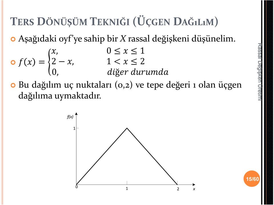 x, 0 x 1 f x = 2 x, 1 < x 2 0, diğer durumda Bu dağılım