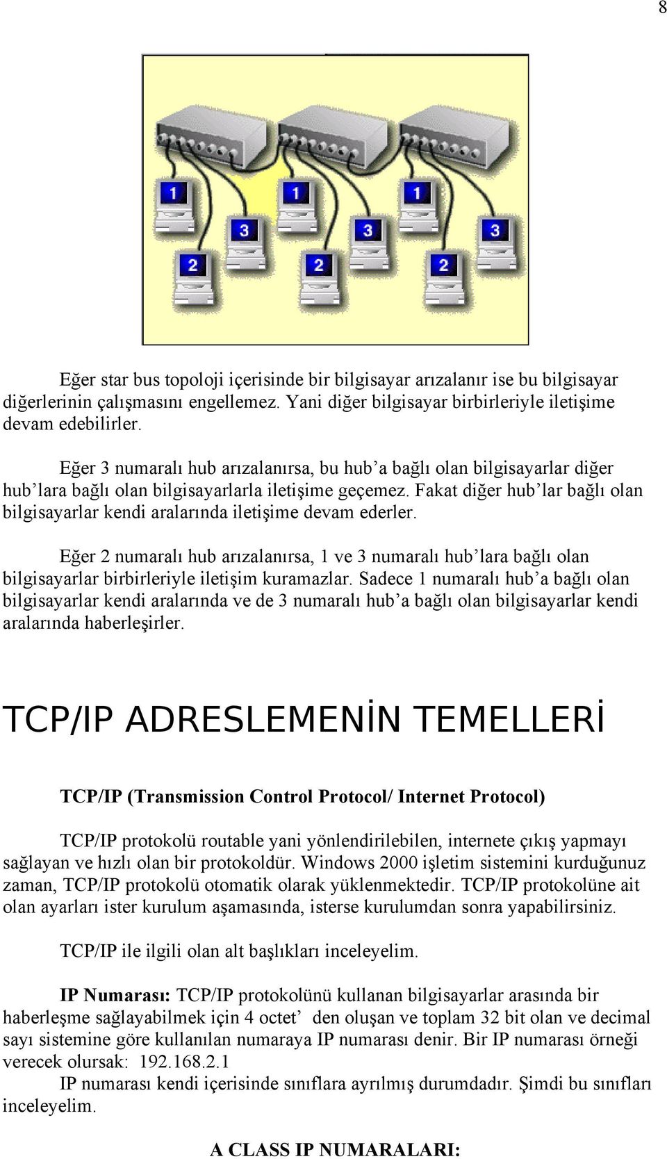 Fakat diğer hub lar bağlı olan bilgisayarlar kendi aralarında iletişime devam ederler.