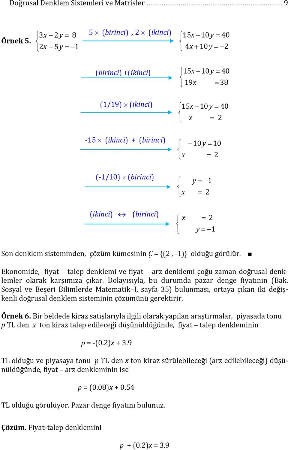 Ekonomide, fiat talep denklemi ve fiat ar denklemi çoğu aman doğrusal denklemler olarak karşımıa çıkar. Dolaısıla, bu durumda paar denge fiatının (Bak.