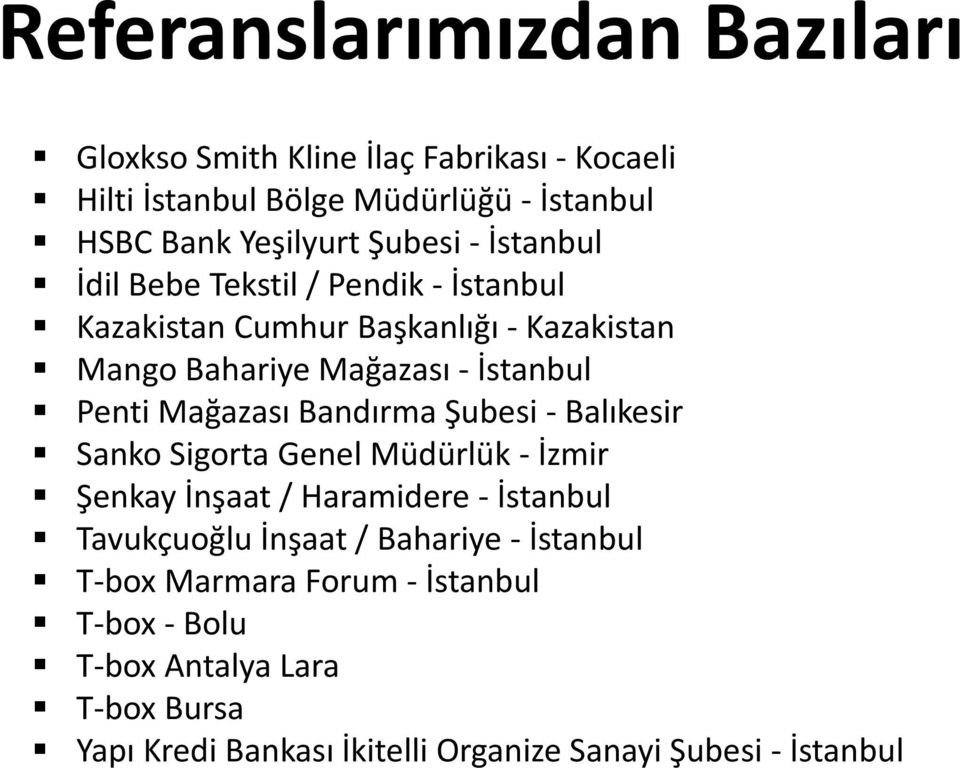 Mağazası Bandırma Şubesi - Balıkesir Sanko Sigorta Genel Müdürlük - İzmir Şenkay İnşaat / Haramidere- İstanbul Tavukçuoğlu İnşaat /