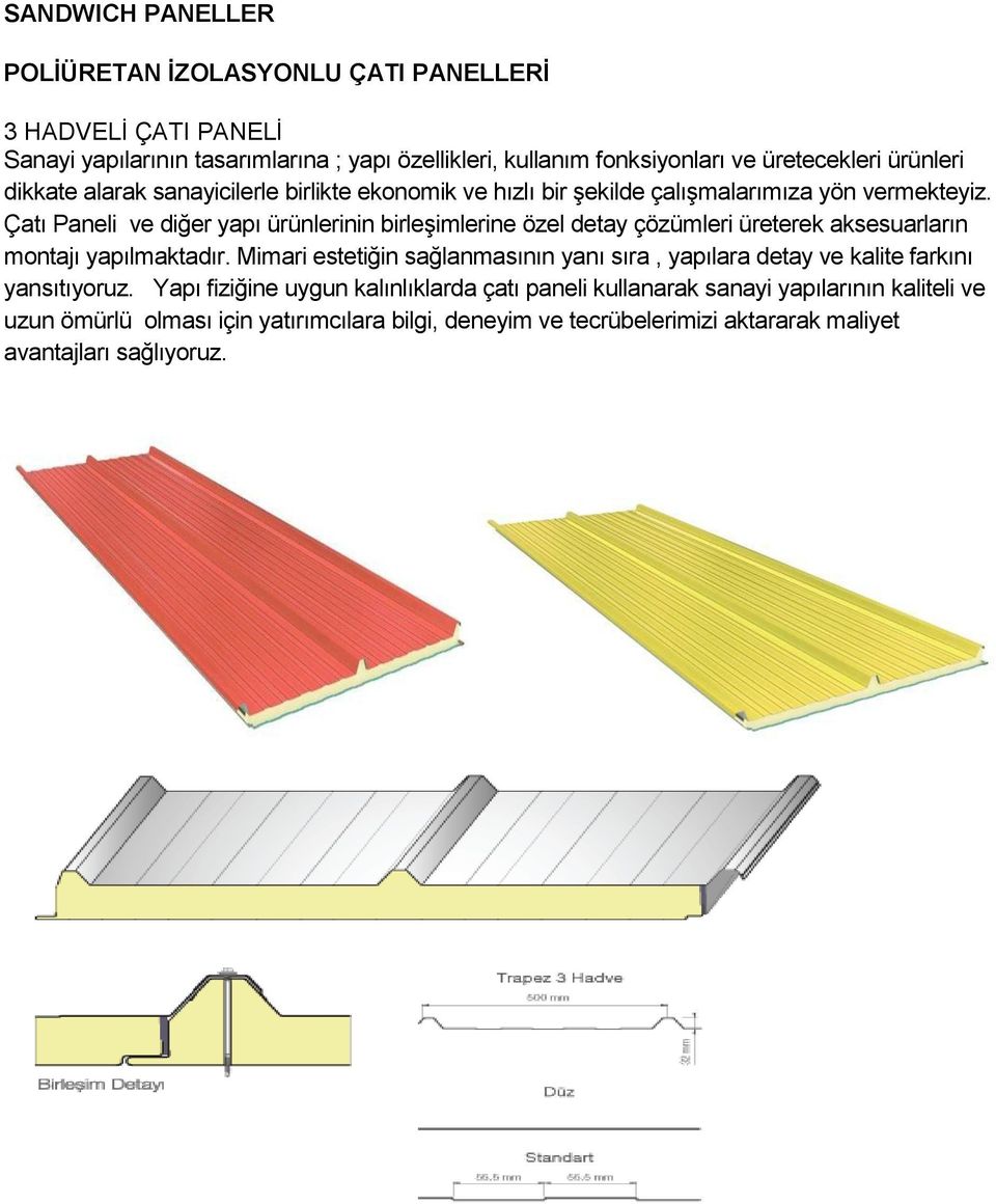 Çatı Paneli ve diğer yapı ürünlerinin birleşimlerine özel detay çözümleri üreterek aksesuarların montajı yapılmaktadır.