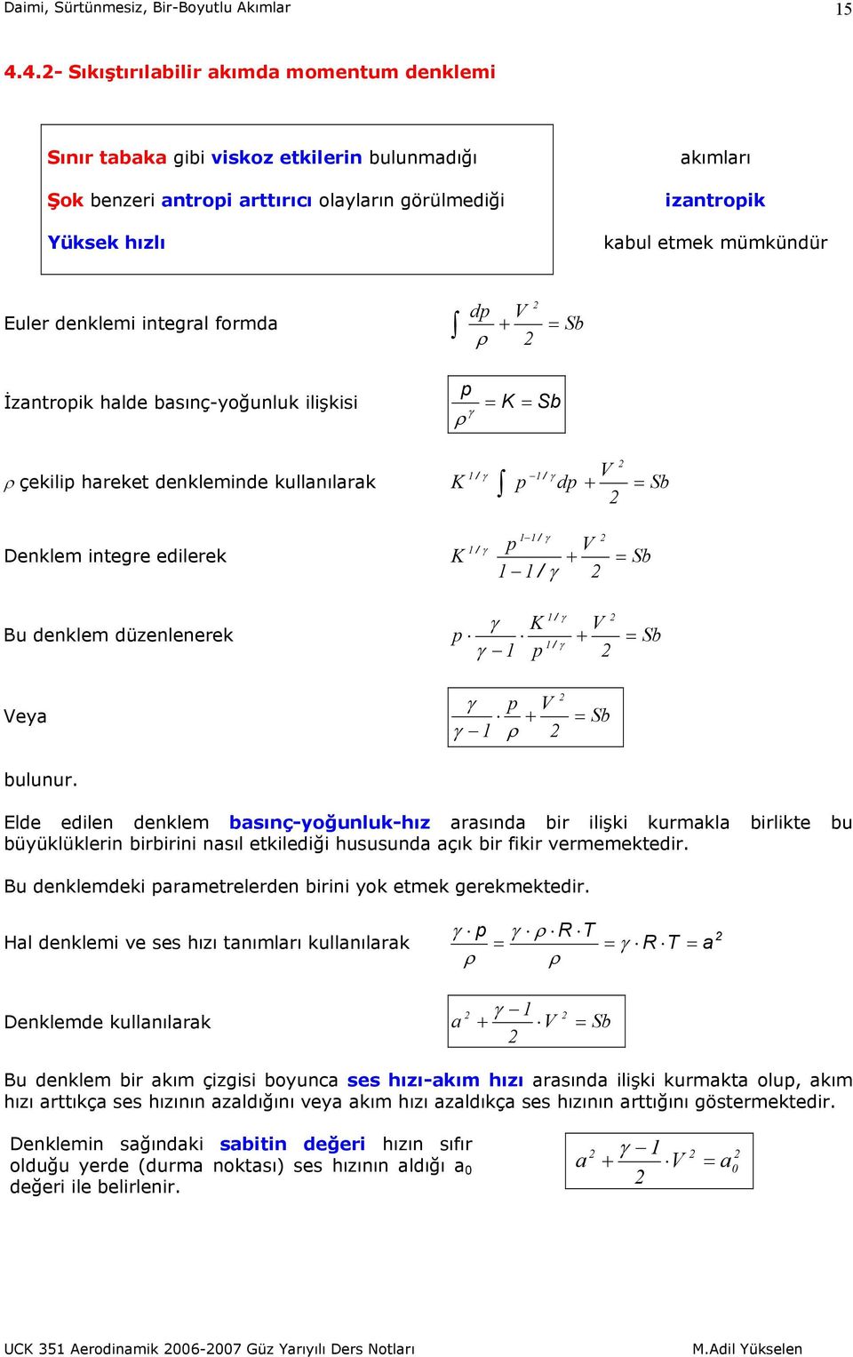 K + / Sb / K + / Sb eya + Sb bulunur. Elde edilen denklem basınç-yoğunluk-hız arasında bir ilişki kurmakla birlikte bu büyüklüklerin birbirini nasıl etkilediği hususunda açık bir fikir vermemektedir.