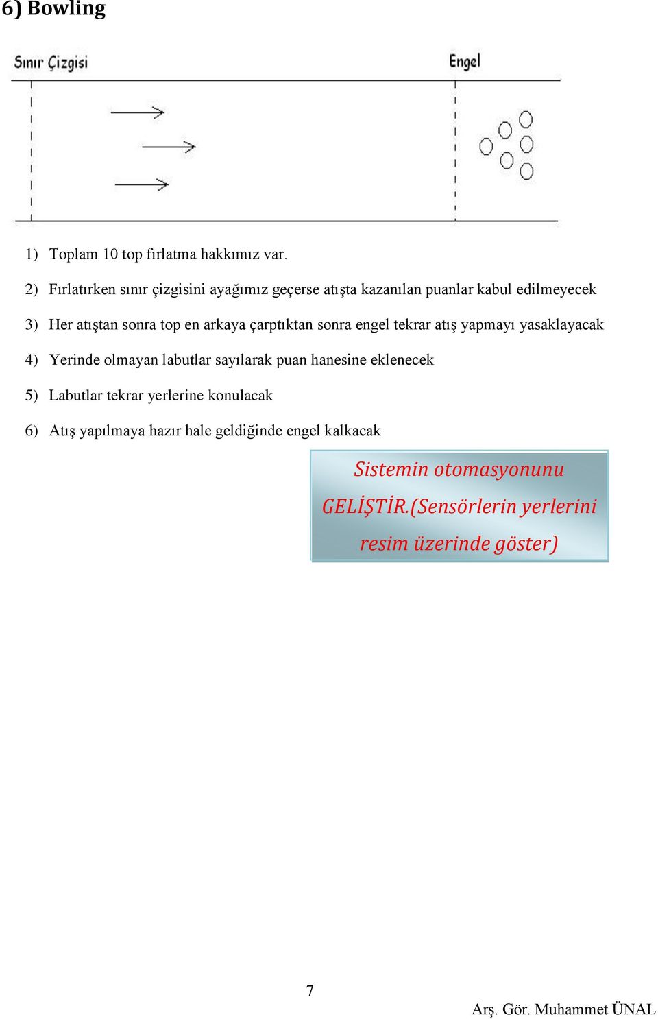 en arkaya çarptıktan sonra engel tekrar atış yapmayı yasaklayacak 4) Yerinde olmayan labutlar sayılarak puan